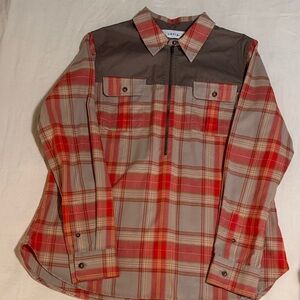 Orvis Women’s Red and Brown Plaid Half Zip Shirt